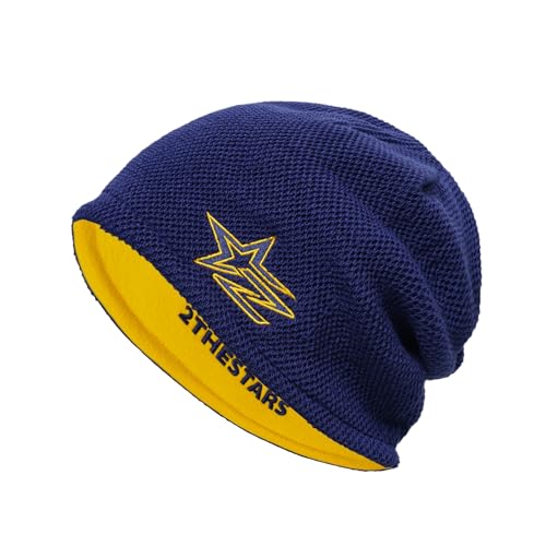Reversible Winter Beanie Fleece Lined Warm Windproof Knit Hat - color: Blue