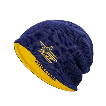 Reversible Winter Beanie Fleece Lined Warm Windproof Knit Hat - color: Blue