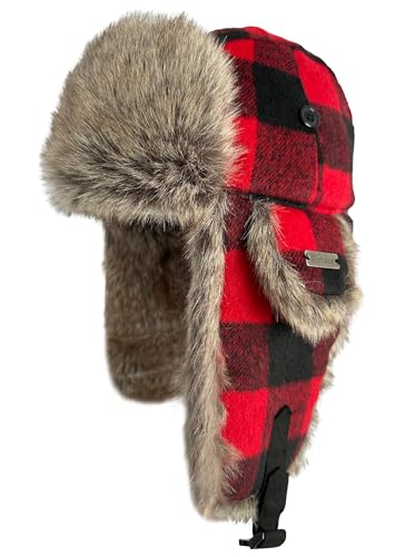 Winter Trapper Hat for Men Women Russian Faux Fur Winter Hat Ushanka Hat Men Aviator Hat - color: Red Black, size: XX-Large-3X-Large