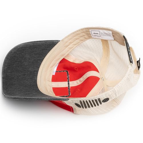 Jeep Have Fun Out There Patch Garment Washed Trucker Hat Unstructured for Men & Women - Adjustable Snapback Baseball Cap - color: Red