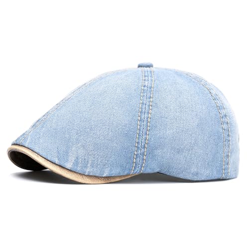meioro Mens Denim Newsboy Hat 6 Panel Cotton Adjustable Flat Cap - color: Light Blue
