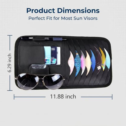 Car Sun Visor CD Holder, Leather Anti-scratch Protective Storage Pouch, Large Capacity Layered Organizer for CD Sunglass Card Pen, Clip-on Sunvisor Accessory for Most Cars (Black)