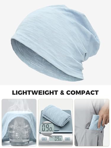 ROYBENS Lightweight 100% Cotton Slouchy Summer Beanie Men Women, Chemo Cap - color: 1pc Light Blue, size: Medium