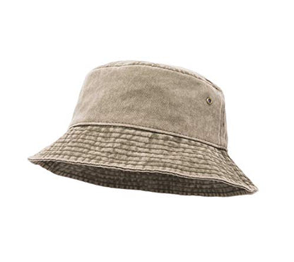 Bucket Hat, Wide Brim Washed Denim Cotton Outdoor Sun Hat Flat Top Cap for Fishing Hiking Beach Sports - color: Khaki