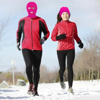 3 Hole Ski Mask, Knitted Balaclava Face Mask, Winter Full Face Mask Cover for Winter Outdoor Sports - color: Dark Pink