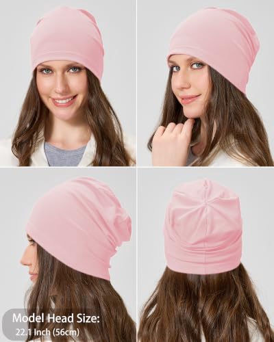 ROYBENS 100% Cotton Thin Slouchy Beanie Hat Women Men Lightweight Chemo Cap - color: 2pcs Pink+purple