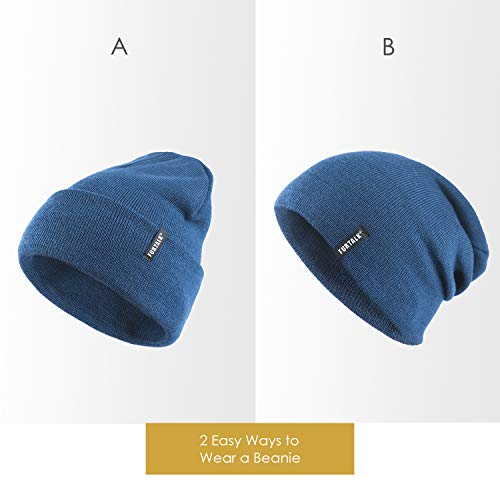 FURTALK Beanie Hat for Men Women Winter Hats for Women Men Soft Warm Unisex Cuffed Beanie Knitted Skull Cap - color: Dark Blue