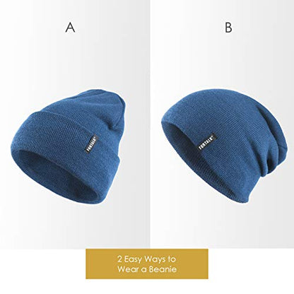FURTALK Beanie Hat for Men Women Winter Hats for Women Men Soft Warm Unisex Cuffed Beanie Knitted Skull Cap - color: Dark Blue
