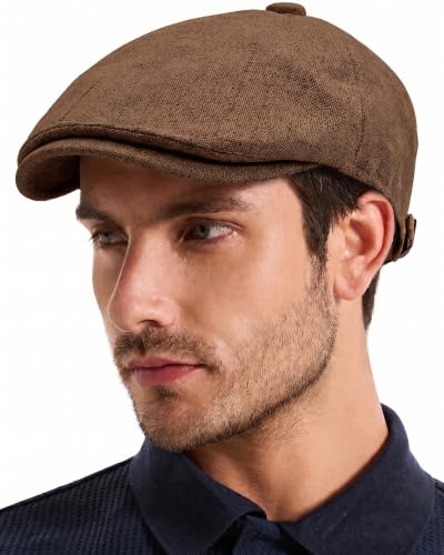ZLYC Newsboy Cap for Men Summer Flat Cap Lightweight Beret Hat - color: Buckle Coffee