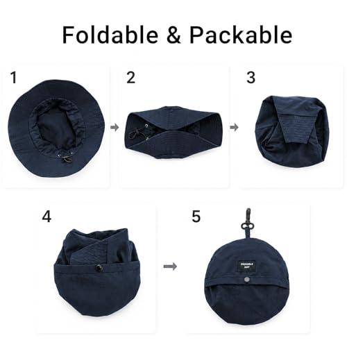 PFFY Packable Sun Bucket Hat for Men Women Outdoor UV Protection Sun Hats - color: Blue (More Loose)