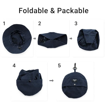 PFFY Packable Sun Bucket Hat for Men Women Outdoor UV Protection Sun Hats - color: Blue (More Loose)