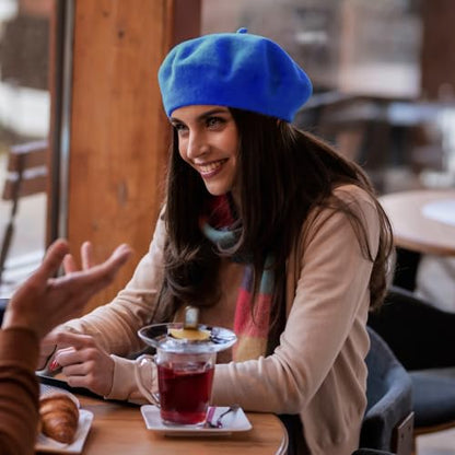 Lanzom Wool Blend Women Beret Hat French Beret Cap Winter Fashion Solid Color Hat for Women Girls Lady - color: Royal Blue