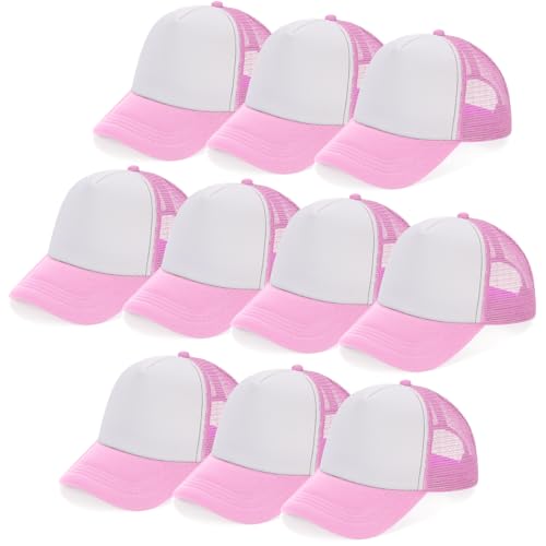 Ultrafun 10 Pack Trucker Hat Mesh Sublimation Blank Hats Adjustable Baseball Caps Hats for Men Women - color: Pink White