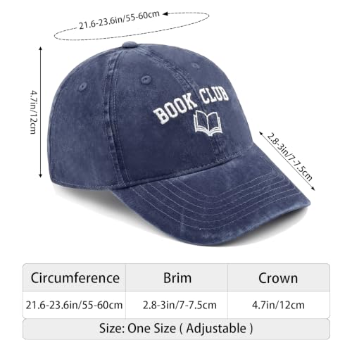 Embroidered Book Lover Baseball Cap for Men Women, Funny Washed Cotton Classic Dad Hat, Reading Lover Gift Idea - color: Book Club, Navy Blue