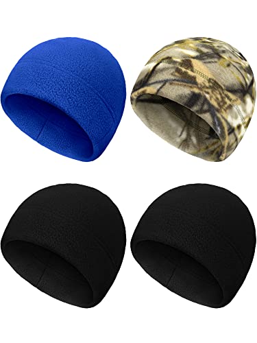 SATINIOR 4 Pcs Skull Caps Fleece Warm Beanie for Men Women - color: Black, Royal Blue, Camouflage, size: X-Large