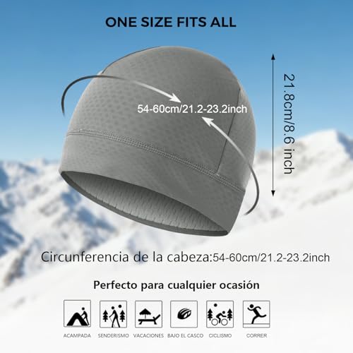 2 Pack Thermal Skull Caps for Men Women Wind-Resistant Fleece Beanie Hats Cold Weather Helmet Liners for Cycling - color: Black+gery