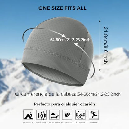 2 Pack Thermal Skull Caps for Men Women Wind-Resistant Fleece Beanie Hats Cold Weather Helmet Liners for Cycling - color: Black+gery
