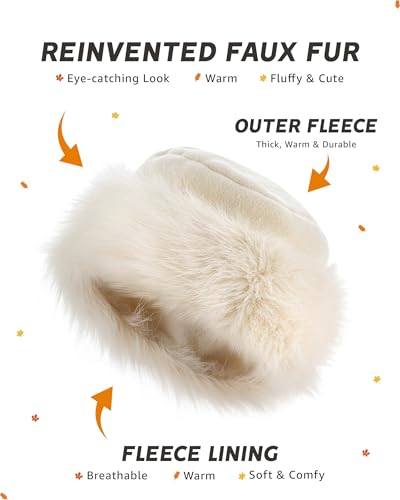 Futrzane Faux Fur Trim Hat for Women - color: Ecru - Ecru, size: Small