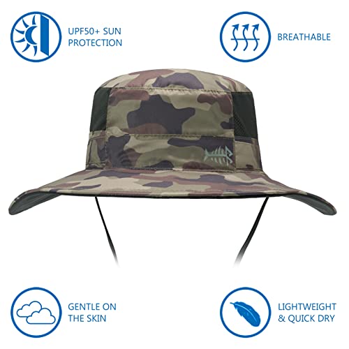 BASSDASH UPF 50+ Sun Fishing Hat Water Resistant with Detachable Neck Flap - color: Earth Camo