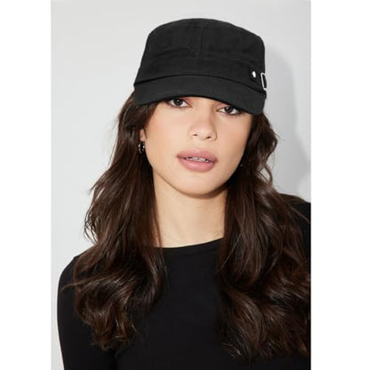 Army Cadet Cap for Men Women Military Flat Top Cap Baseball Caps - color: Black