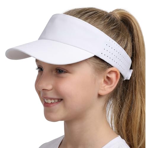 Kids Sun Visor Hat for Girls Boys Lightweight Quick Drying Summer Sports Hat for Runninig Tennis Golf - color: White With No Reflective Strip
