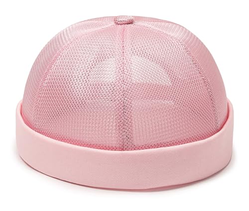 DIYDECAL Mens Mesh Brimless Cap,Summer Skullcap Docker Beanie Hat - color: Pink