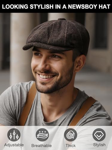 Senker Fashion 2 Pieces Newsboy Cap for Men - color: Grey Brown