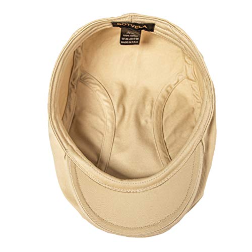 BOTVELA Men Cotton Twill Newsboy Flat Hat Fitted Cap - color: Khaki, size: 7 3/8