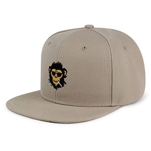 Smoking Monkey Hip-Hop Snapback Hat Embroidered Baseball Cap Wild Animal Funny - color: 01. Khaki