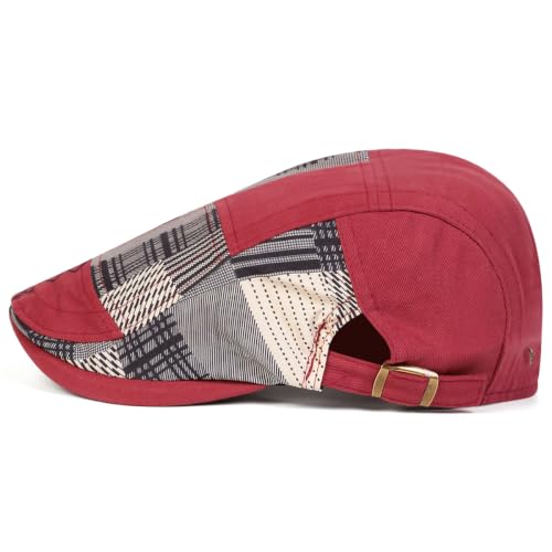Classic Flat Cap for Men, Adjustable Cotton Newsboy Cap - color: Winered 1