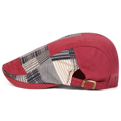 Classic Flat Cap for Men, Adjustable Cotton Newsboy Cap - color: Winered 1