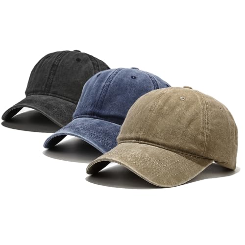 Baseball Cap 3 Pack, Vintage Distressed Cotton Dad Hats for Women Men - color: Black, Dark Blue, Khaki
