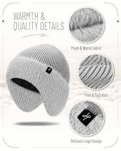 HAMUNI Winter Fleece-Lined Beanie with Earflaps, Warm Windproof Unisex Beanie Hat for Skiing, Hiking & Outdoor Winter Sports - color: Aerospace Gray