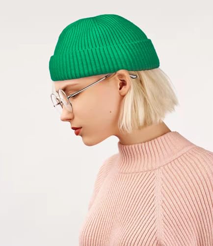 ROYBENS Swag Wool Knit Cuff Short Fisherman Beanie for Men Women Winter Hat - color: 1pcs-kelly Green-thick Double Layer