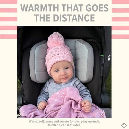 Funky Junque Baby Pom Pom Beanie – Soft Knit Infant Winter Hat for Baby Girls & Boys, Cozy Warm Newborn Beanie 0–12 Months - color: Pale Pink