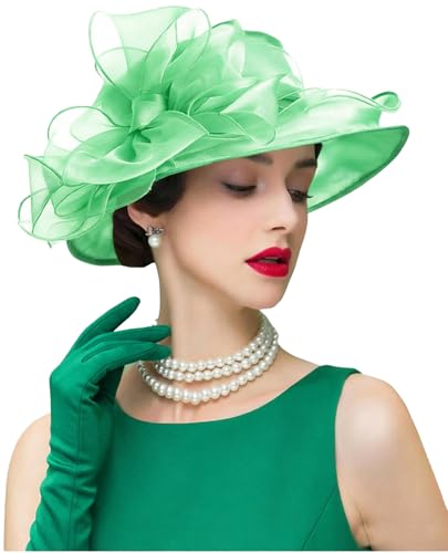 ORIDOOR Women's Organza Cloche Bowler Hat Derby Fascinator for Tea Party Bridal Wedding Hat - color: 011c1-mint Green