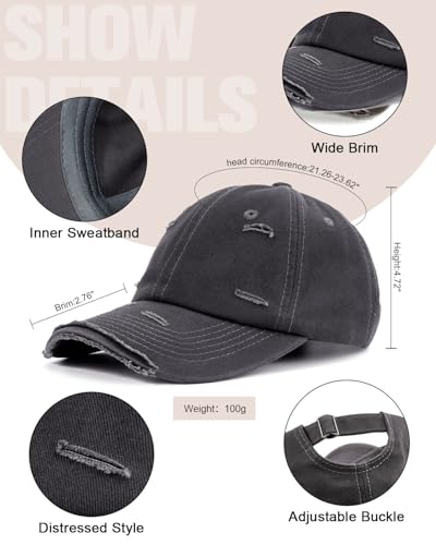 Distressed Washed Cotton Baseball Cap Adjustable Dad Hat for Men Women - color: Distressed Grey