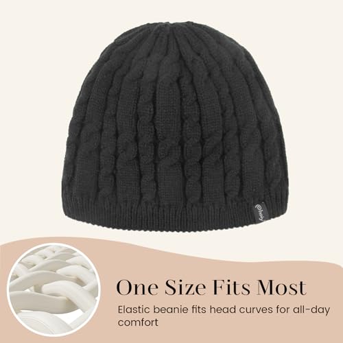 Winter Warm Beanie Hat for Women Men, Thick Cable Knit Cuffed Beanie - color: Black