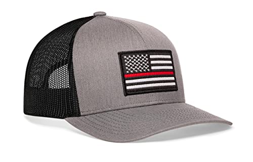 HAKA American Flag Hat | USA Mesh Trucker Snapback Comfort Baseball Cap - color: Gray & Black, style: Thin Red Line - (White Stripes)
