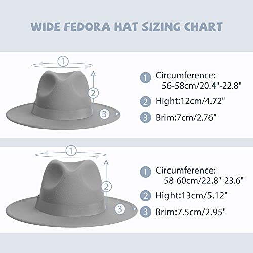 Womens & Mens Fedora Hats, Wide Brim Fedora Hats for Women Men - color: Gr-gray/White-band, size: Large-X-Large
