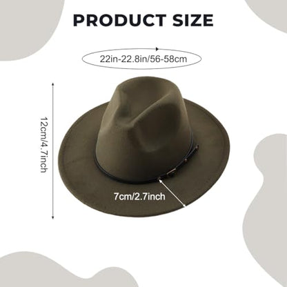 Unisex Womens Mens Adjustable Classic Wide Brim Belt Buckle Fedora Hat Felt Panama Hat Church Jazz Cap - color: Army Green, size: Medium-Large