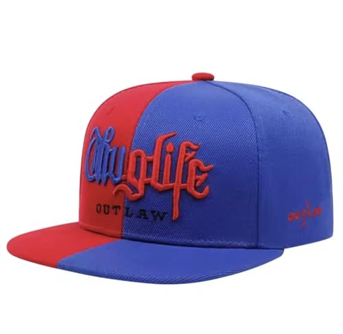 Thug Life Outlaw Snapback Hat, Embroidered 3D Logo, Flat Brim Baseball Cap, Hip Hop Street Style - color: Red and Blue