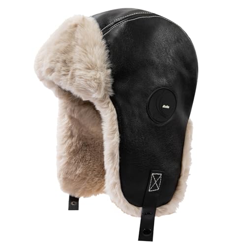 Leather Trapper Hat Winter Trooper Hats for Men Faux Fur Hat Aviator Russian Ushanka Hats with Earflaps Skiing Hat - color: Mg-lfmyypyb30-black
