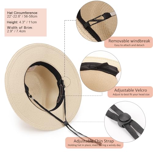 DRESHOW Women Straw Panama Hat Travel Fedora Beach Sun Hat Summer Wide Brim Straw Roll up Hat UPF 50+ - color: Panama Straw Hat: Beige (Beige Ribbon)