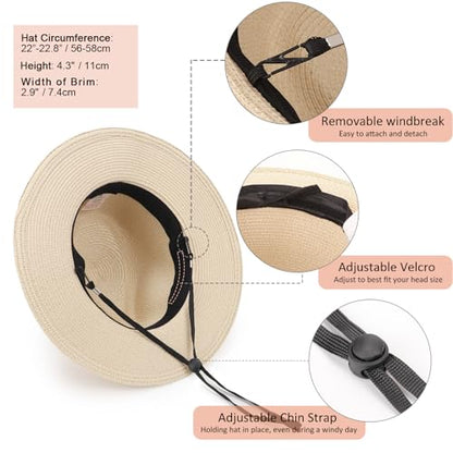 DRESHOW Women Straw Panama Hat Travel Fedora Beach Sun Hat Summer Wide Brim Straw Roll up Hat UPF 50+ - color: Panama Straw Hat: Beige (Beige Ribbon)