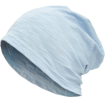100% Cotton Thin Summer Slouchy Beanie Hat for Women Men Chemo Cap - color: 1pc Light Blue, size: Large