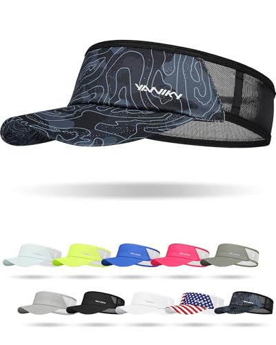 Sports Sun Visor Hats for Women Men Lightweight Breathable Cooling Stretchy Visors Foldable UPF 50+ for Running Tennis Golf - color: Map Track Black