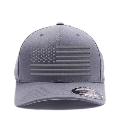 The Blackout American Flag 6277 Flex Fitted Baseball Cap - Custom Embroidered Black USA Flag Flex-Fitted Baseball hat - color: Grey, size: Large-X-Large