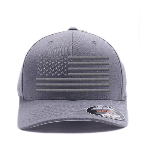 The Blackout American Flag 6277 Flex Fitted Baseball Cap - Custom Embroidered Black USA Flag Flex-Fitted Baseball hat - color: Grey, size: Small-Medium