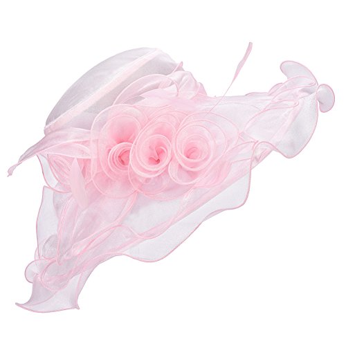 Lawliet Womens Flower Wedding Occasion Wide Brim Church Dress Sun Hat A341 - color: Pink, size: One Size